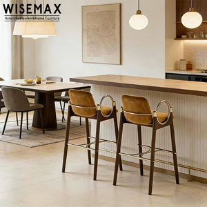 MUEBLES WISEMAX, Muebles de Bar de Lujo, Silla Alta de Tela de Terciopelo, Taburetes de Madera Maciza y Metal <span class=keywords><strong>para</strong></span> Cafetería, Barra de Hotel - Product Image 3