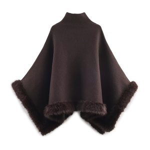 Abrigo de lana con cuello alto para mujer - Abrigo de moda con ribete de piel sintética - Product Image 1