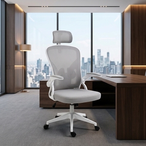 Chaise de bureau ergonomique à dossier haut en maille, chaise d'ordinateur avec coussin en mousse moulée épaisse, accoudoirs réglables, appui-tête et soutien lombaire - Product Image 1