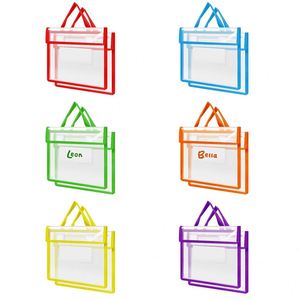 Bolsa Grande de Nailon para Libros con Bolsillo Transparente para Etiqueta de Nombre, Detalles en Color Neón, Asa Cosida, para Oficina y Material Escolar - Product Image 1