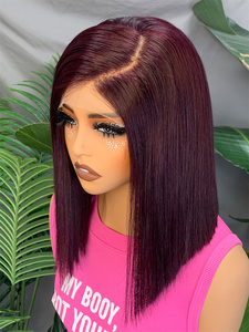 FH 5x5 Lace Front Straight Raw Human Hair <b>Bob</b> <b>Wigs</b> #99J 8-20inch Glueless Human Hair <b>Wig</b> - Product Image 3