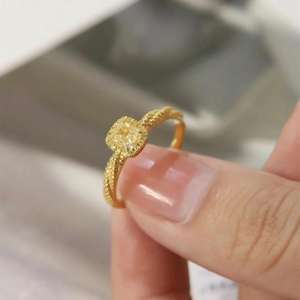 Anillo de Diamantes Cuadrados Chapados en Oro Amarillo Brillante para Mujer, Anillos de Boda Geométricos con Circonita Cúbica CZ, Joyería al por Mayor - Product Image 1