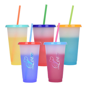 Juego de 5 Vasos de Plástico PP de 24 oz Personalizados, Libres de BPA, con Logotipo Personalizado, Vasos de Café para Llevar con Cambio de Color - Product Image 1