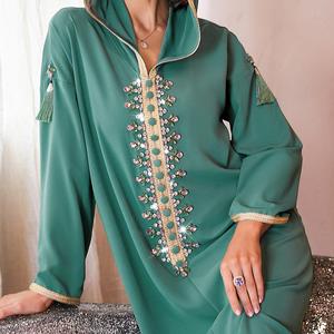 Vestido de fiesta informal de verano de lujo para mujer estilo Oriente Medio con capucha patrón sólido <span class=keywords><strong>lentejuelas</strong></span> borlas diseño bordado para Suelto - Product Image 4