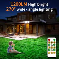 NOUVEAU LED PIR Motion Sensor 3 Head Solar Outdoor Security Wall Light IP65 270 Degree Wide Angle for Garden Garage Warehouse Pool