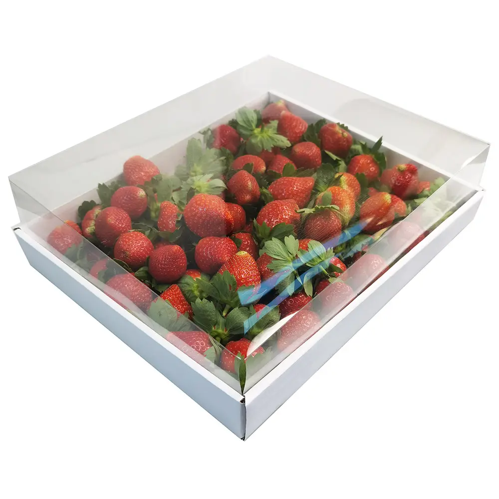 Transparent Window Food Fruit Apple Cherry Grazing Packaging Cardboard Strawberry Box With Clear Lid