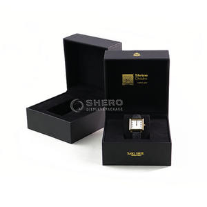 High Quality Pu <b>Leather</b> & Velvet Rectangle Square <b>Watch</b> <b>Box</b> Black Color Luxury Packaging - Product Image 5
