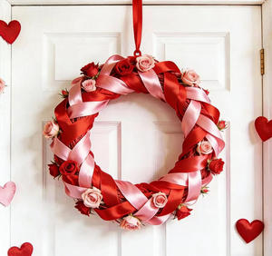 Couronne <span class=keywords><strong>en</strong></span> maille rose et rouge de 18 pouces avec nœud <span class=keywords><strong>en</strong></span> forme de cœur 3D pour la Saint-Valentin, idéale pour décorer la porte d'entrée - Product Image 6