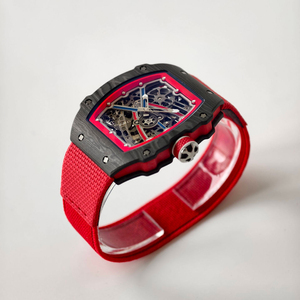 High End Fashion Hollow Design Business Watch Carbon Fiber Case <b>Red</b> Canvas Watch Unisex Mechanical Watch - Product Image 4