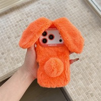 Étui de téléphone en peluche de lapin mignon pour iPhone 13 14 15 16 17 Pro Max, coque de protection en PC douce et chaude pour l'hiver