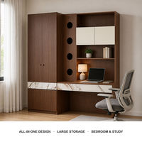 Armoire avec bureau intégré pour chambre à coucher, armoire de rangement multifonctionnelle gain de place avec étagère, bois d'ingénierie noyer