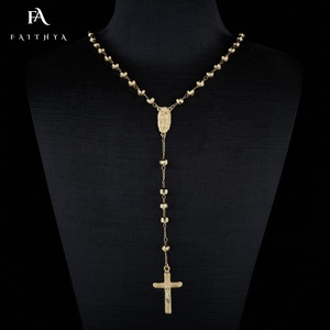Medalla Virgen y Corazón en Oro Laminado de Doble Cara, Rosario de Oración de Guadalupe con Crucifijo, Cuentas Lisas Pulimentadas, Ajustable de 24 Pulgadas - Product Image 5