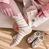 Chaussettes mi-mollet décontractées antidérapantes pour femmes en pur coton, style dessin animé lapin mignon, avec fil à pois et design personnalisé - Zhuji Sock Industry