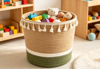 Panier de rangement en corde de coton tressée avec pompon, couvre-pot de plante décoratif, organisateur domestique pour jouets de bébé, couvertures et linge