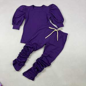 Conjunto Deportivo LZ para Niñas de 2 a 12 Años, Conjunto de Ropa de Algodón Sólido, Top de Manga Larga Abullonada + Leggings, Ropa Infantil, Conjunto de Pantalones para Niños Pequeños - Product Image 5