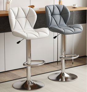 Kursi Bar Tinggi Modern Berbahan Kulit Sintetis dengan Sandaran dan Pijakan Kaki Berlapis Kain Hitam - Product Image 6