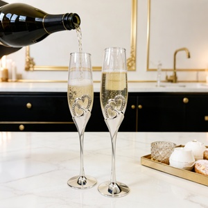 結婚式用シルバーゴールドローズゴールドハート型クリアブライダルシャンパンフルートワイングラス透明ゴブレットメタルシャンパングラス - Product Image 4
