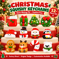 Lot de 12 jouets anti-stress en mousse PU souple de Noël, porte-clés à remontée lente, unisexe, vente en gros OEM/ODM Jiangsu
