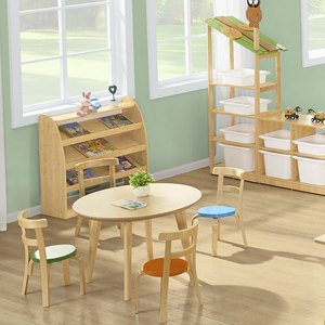 Bureau et chaise pour maternelle, ensemble de meubles, Table ronde <span class=keywords><strong>en</strong></span> <span class=keywords><strong>bois</strong></span>, Montessori, haute qualité - Product Image 2
