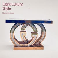 Meuble d'entrée en métal de luxe léger, console de hall d'entrée moderne et minimaliste avec miroir décoratif pour salon