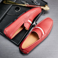 Chaussures en cuir respirantes à enfiler pour hommes, style britannique, mocassins décontractés à semelle souple, modèle VOGU F9977 rouge, pour l'année du Zodiaque