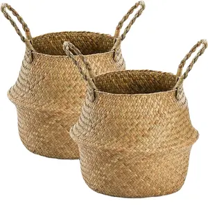 Handwoven foldable with Handle in any Colors Seagrass Belly Plant Basket
