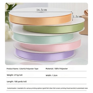 Pita Satin Grosgrain Satu Sisi 1.5cm, Warna Solid Beragam, Daya Tahan Tinggi, untuk Kerajinan DIY dan Ikat Rambut - Product Image 2
