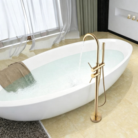 Robinet de baignoire autoportant de luxe contemporain pour hôtel et villa, en laiton poli, finition or chromé, avec mitigeur de douche pluie douce
