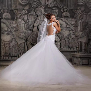 Mermaid <b>Wedding</b> <b>Dress</b> V-Neck Embroidered Organza Tulle White Ivory Vintage Style 2026 Evening Gown - Product Image 4
