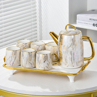 Ensemble de tasses à café en céramique marbrée dorée, service à thé en porcelaine arabe avec théière