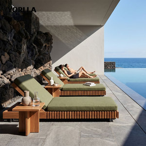 Chaise longue réglable en teck pour <span class=keywords><strong>piscine</strong></span> de complexe hôtelier, résistante aux intempéries - Product Image 2