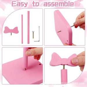 Wooden Tissue <b>Holder</b> Pink <b>Bow</b> Desktop Stand Free Standing Solid Wood Cute Design For Living Room Desk Storage Rack - Product Image 3