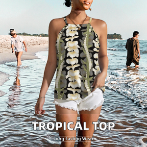 Diseño de Estilo Tropical, Personalizado, Moderno, Informal, Transpirable, Top sin Tirantes, sin Mangas, con Cuello en V, de Poliéster para Mujer - Product Image 2