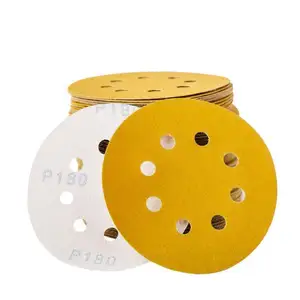 PMS 5inch 125mm 8 hole Yellow Sandpaper Disc Hook and Loop Automotive Putty Sanding Disc Paper