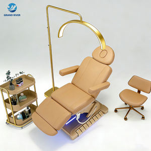 Juego de Muebles de Salón de Belleza de Lujo Profesional en Dorado, Cama de Masaje Eléctrica de 4 Motores, Cama Cosmética para Pestañas y Faciales con Lámpara - Product Image 3