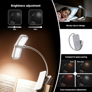 Lámpara de Lectura LED con Clip y Logotipo Personalizado, Luz Blanca Ajustable, Recargable por USB, 6000K Luz Diurna, Luz Roja de 620-650nm - Product Image 5