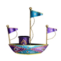 Support de stylo bateau bleu élégant en aluminium – Décoration de bureau légère et tendance pour sublimer l'esthétique du bureau – Décoration artistique nautique