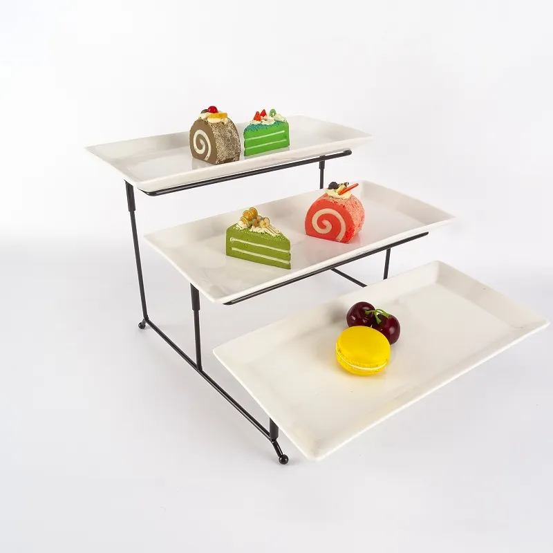 3 Tier Bánh Đứng Tier Tấm Gốm Đứng Gốm Trắng Bánh Đứng