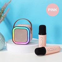 Set de Micrófono Karaoke Portátil 2 en 1 Profesional para Casa Pequeña con Mini Altavoz y Dos Micrófonos Inalámbricos para Cantantes