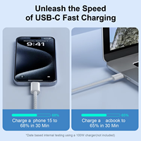 Câbles de données Type-C 60W en nylon tressé, longs, blancs et bleus, câble de charge rapide USB-C vers USB-C, 6 pieds, câble de charge USB-C 60W