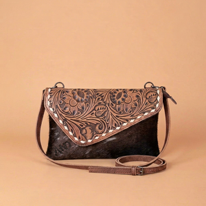 Vintage Floral Embossed Genuine Leather Shoulder Bag Crossbody Purse Cowhide Accent Flap <b>Wallet</b> Preppy Anti-Theft for Daily Use - Product Image 1