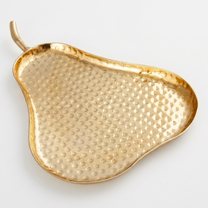 Plateau à dessert en or martelé en forme de poire – Plat de service pour fruits et confiseries, idéal pour la restauration fine et les pâtisseries - Product Image 1