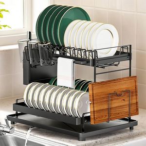 <b>Kitchen</b> Dish Drying Storage Draining Rack Metal Black 2 Tier Restaurant <b>Kitchen</b> Sink Dish Drying Racks <b>for</b> <b>Kitchen</b> Drain Rack - Product Image 1