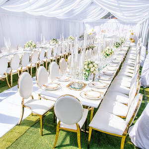 Modern lüks etkinlik sandalyeleri yuvarlak geri PU deri parti sandalye paslanmaz çelik beyaz altın istiflenebilir düğün sandalyeleri olay için - Product Image 2