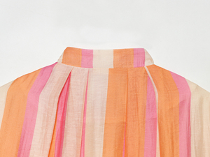Veste décontractée surdimensionnée à manches longues à col rond et fermeture éclair à rayures de couleur orange pour femmes - Product Image 6