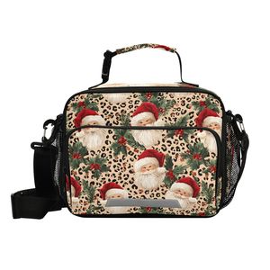 Sac à déjeuner isotherme de Noël motif léopard et Père Noël, sac isotherme avec fermeture éclair, sac de rangement alimentaire étanche pour le travail et les voyages - Product Image 1