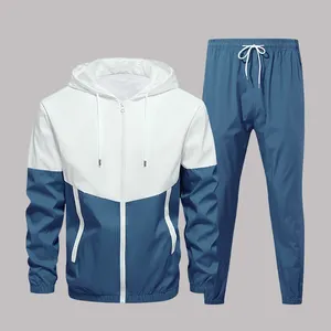 2024 Fashion Custom Blank Men Nylon Tracksuit Set With Zipper High Quality Casual Hoodies And Sweat Pants Set For Men
