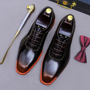 Business formal leather shoes for men - polished high-end textured black leather handcrafted Oxford style business groom shoes - Product Image 3