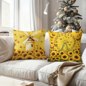Bantal dekoratif bertema bunga matahari dengan desain balon udara, sepeda, kincir angin, dan bianglala - Product Image 4