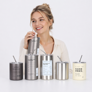 Gobelet isotherme en acier inoxydable à double paroi avec paille 350ml 600ml pour café, voyage, vente en gros, logo personnalisé - Product Image 2